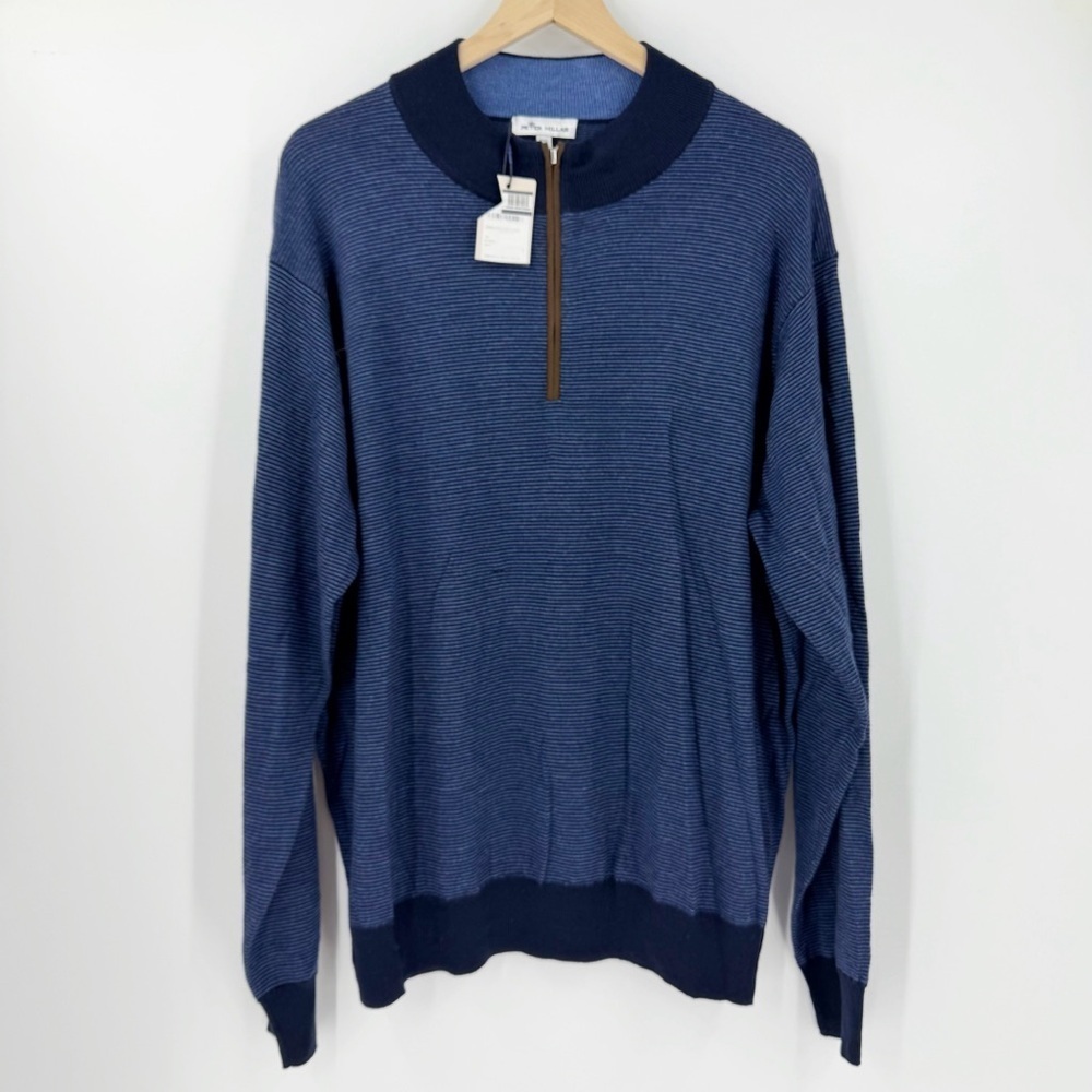NWT Peter Millar Extra Fine Merino Wool Blue 1/4 Quarter Zip Sweater XXL